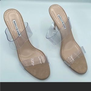 Manolo Blahnik Scolto Transparent Double Strap Sandals